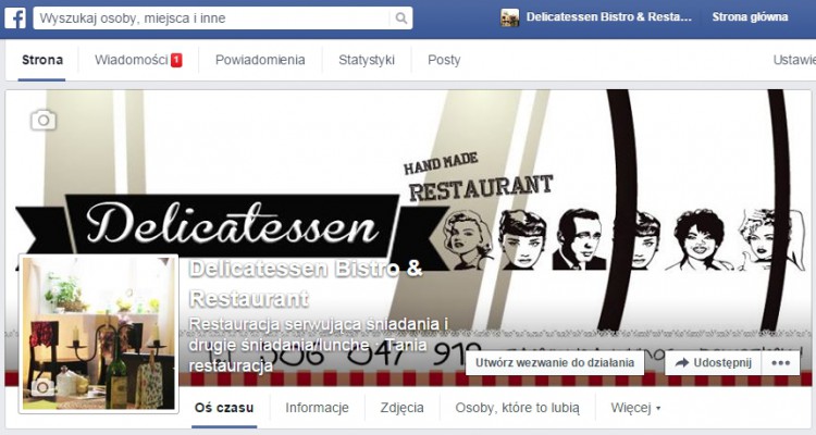 FanPage Facebook dla Delicatessen Bistro & Restaurant